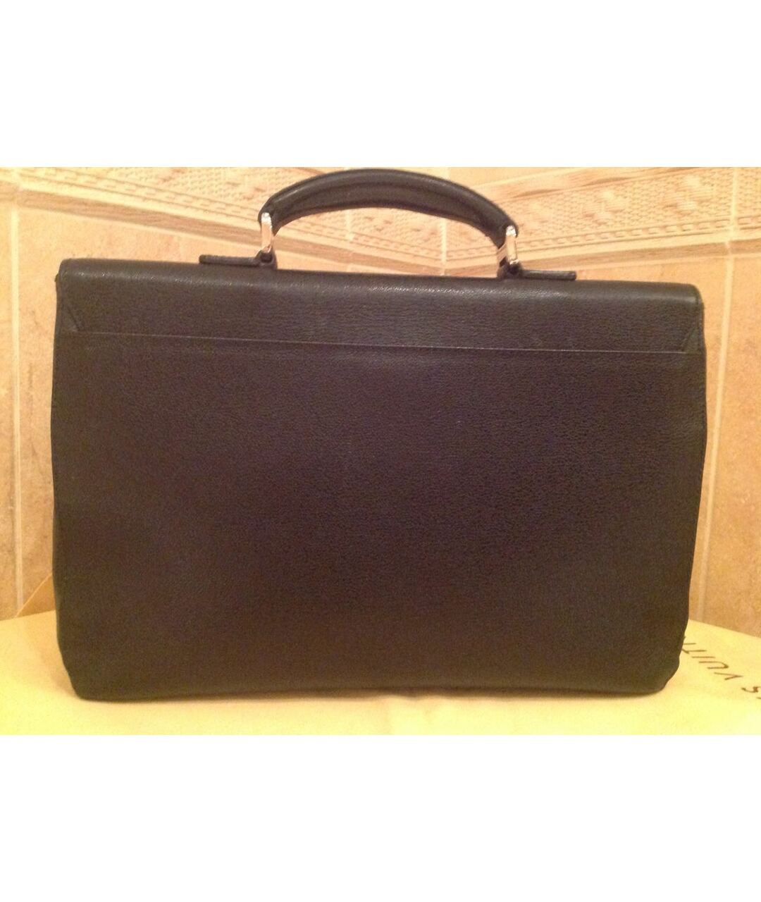 BULGARI Черный кожаный портфель, фото 3