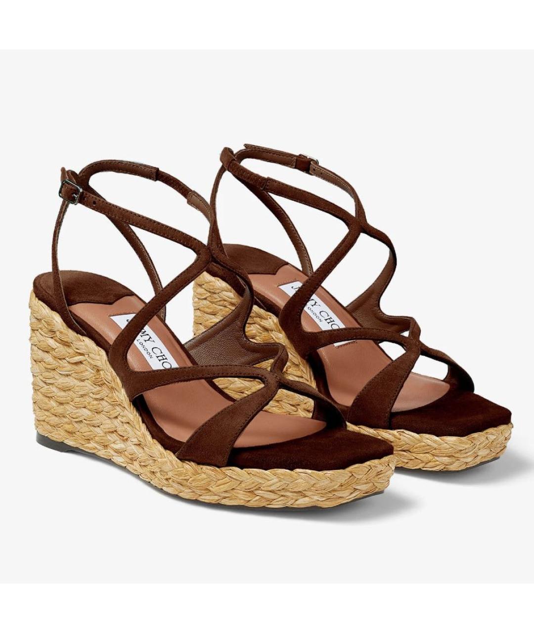JIMMY CHOO Коричневые замшевые босоножки, фото 3