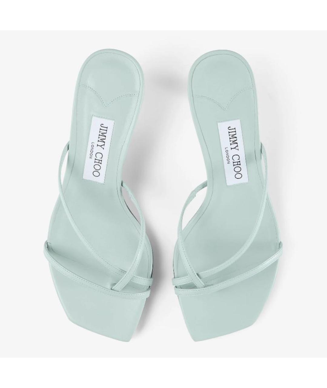 JIMMY CHOO Голубые кожаные мюли, фото 5
