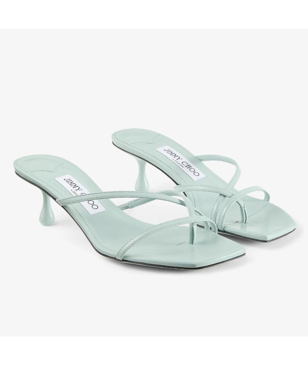 JIMMY CHOO Голубые кожаные мюли, фото 3