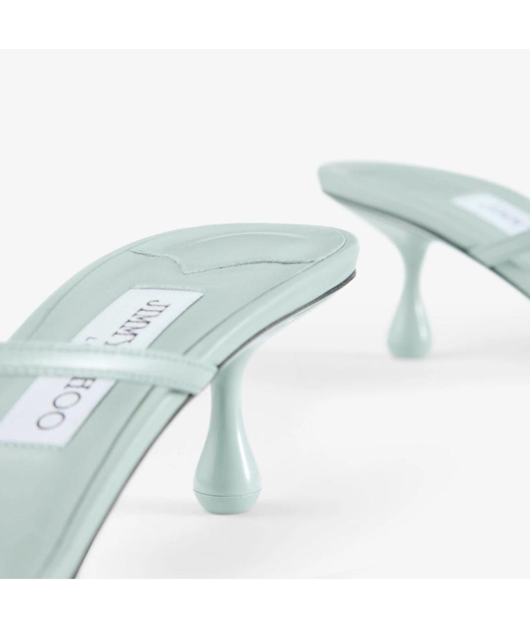 JIMMY CHOO Голубые кожаные мюли, фото 4