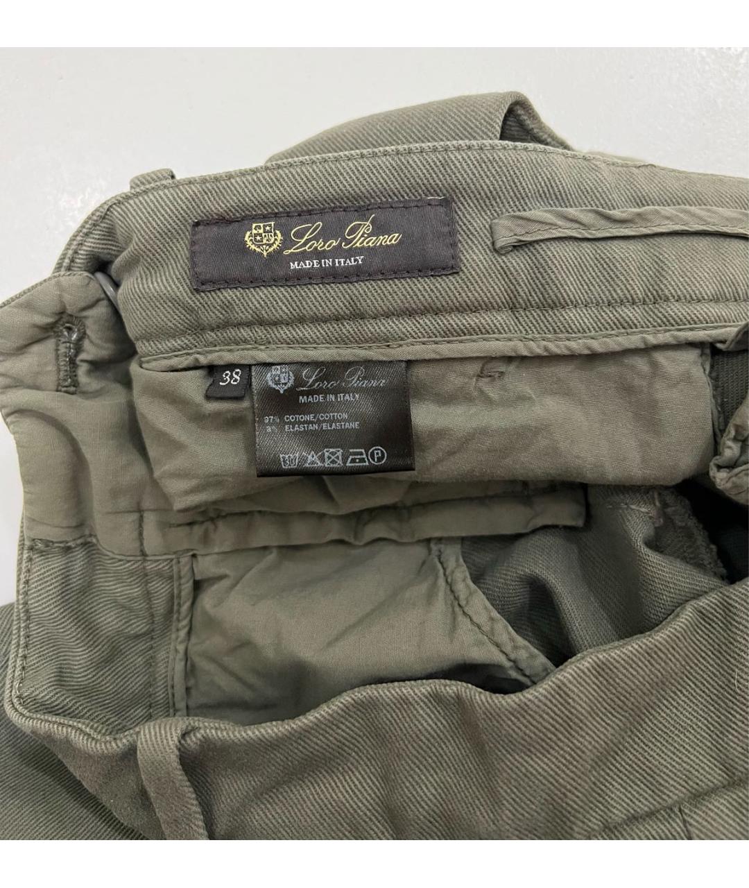 LORO PIANA Хаки хлопко-эластановые брюки узкие, фото 8