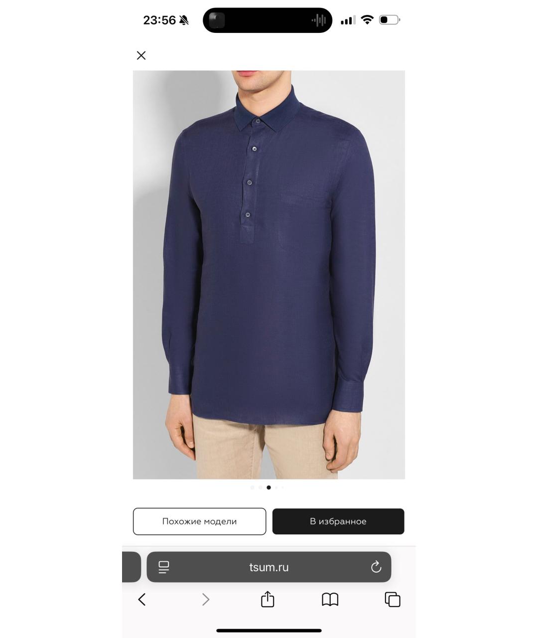 LORO PIANA Темно-синяя льняная кэжуал рубашка, фото 2