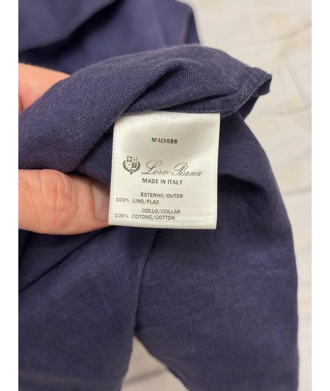 LORO PIANA Темно-синяя льняная кэжуал рубашка, фото 6