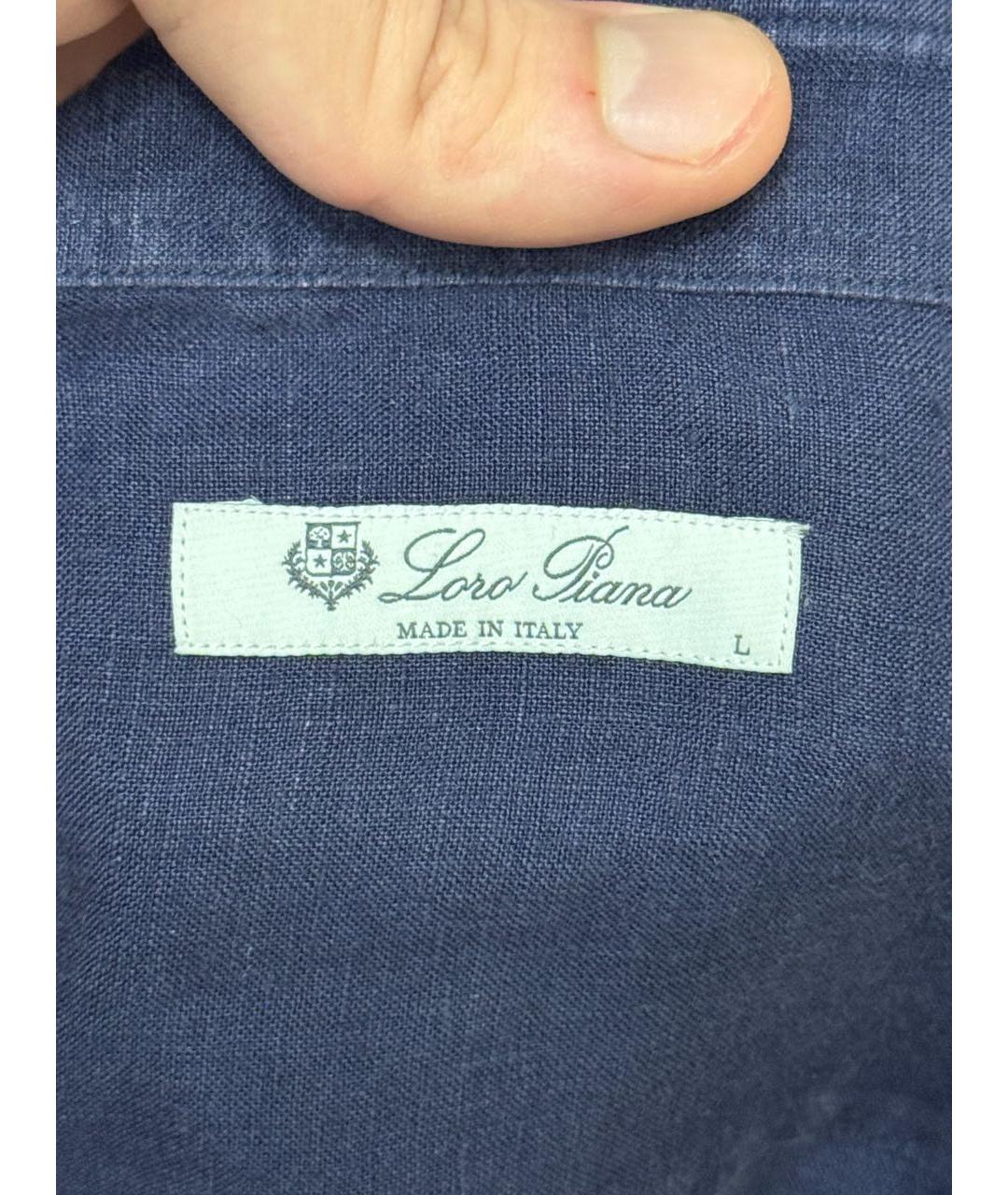 LORO PIANA Темно-синяя льняная кэжуал рубашка, фото 4