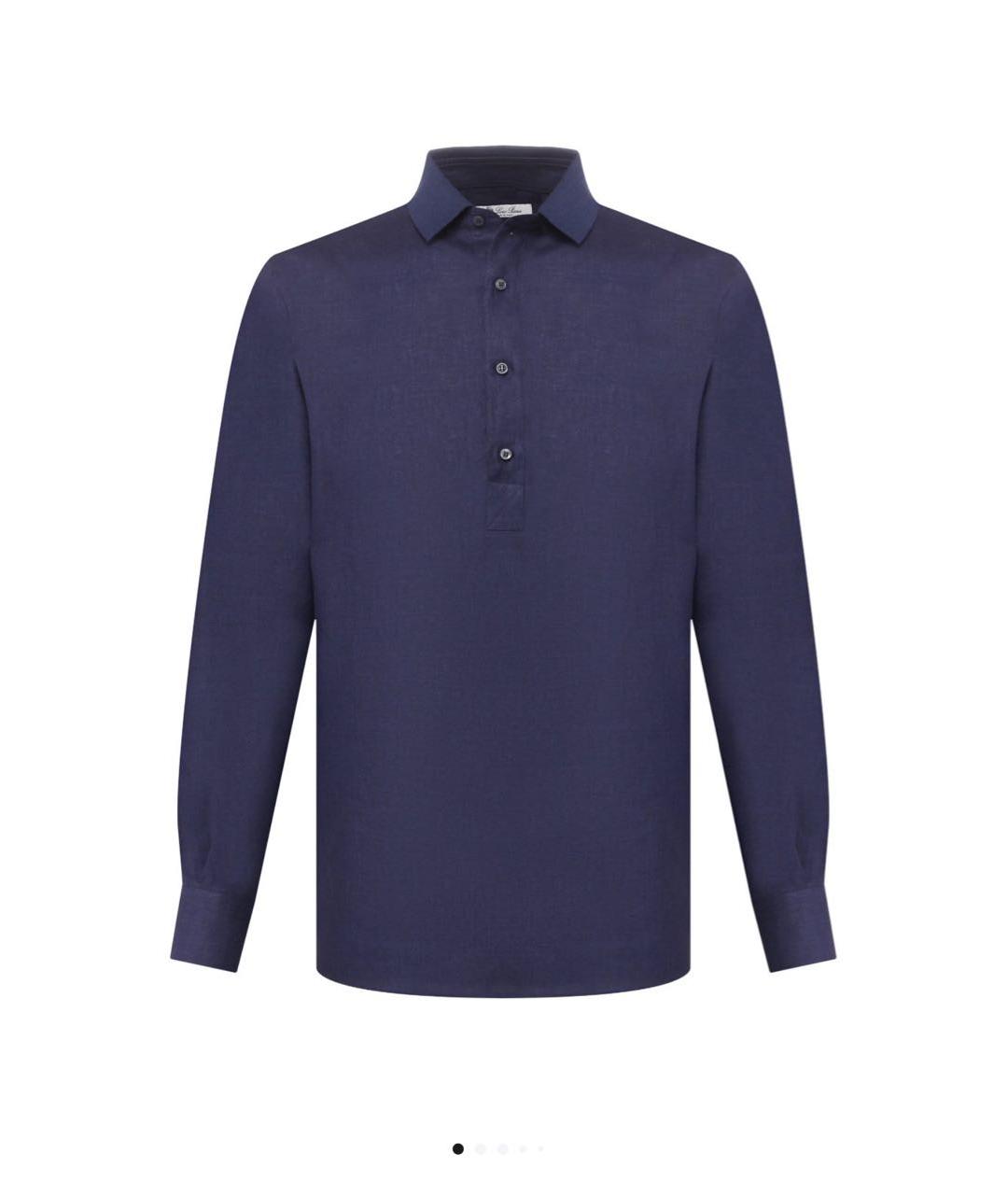 LORO PIANA Темно-синяя льняная кэжуал рубашка, фото 8