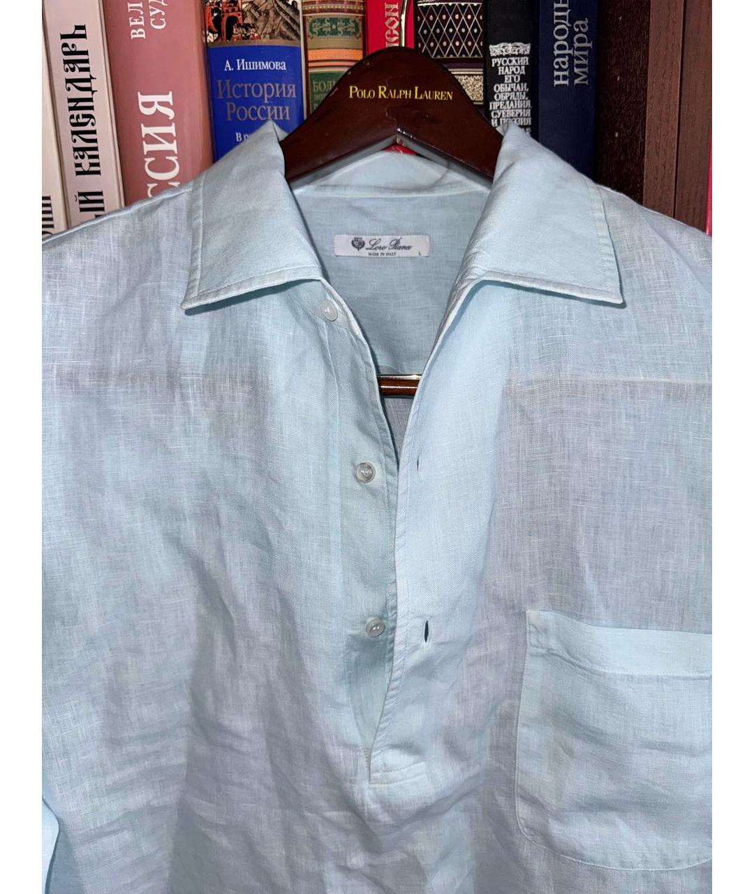 LORO PIANA Бирюзовая льняная кэжуал рубашка, фото 2