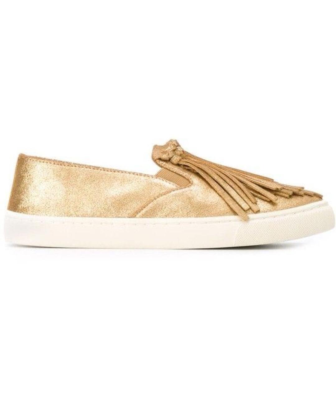 TORY BURCH Золотые кожаные слипоны, фото 4