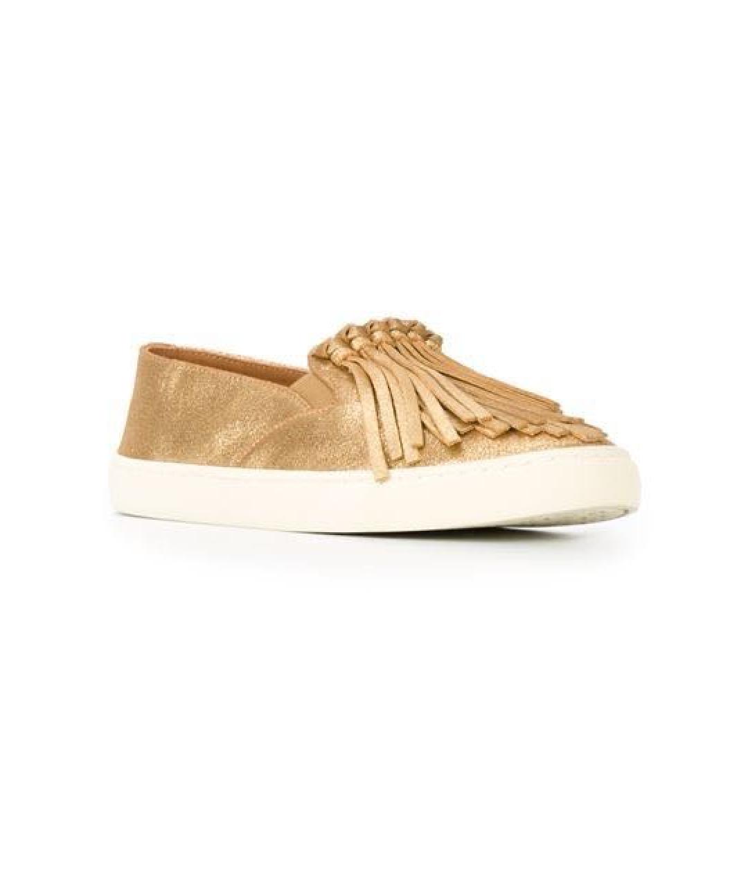 TORY BURCH Золотые кожаные слипоны, фото 3