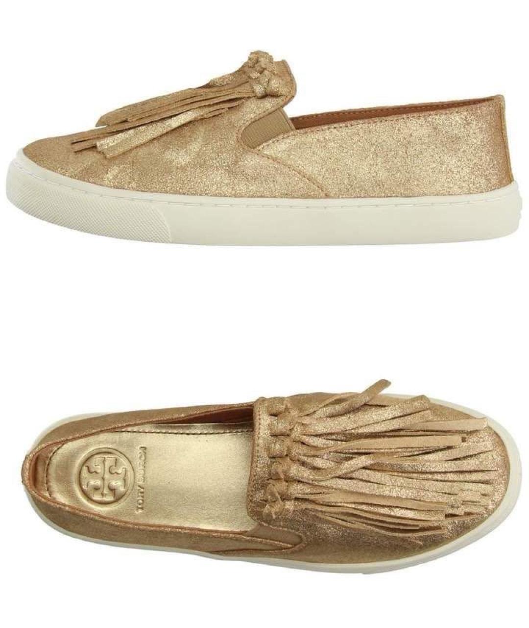 TORY BURCH Золотые кожаные слипоны, фото 2