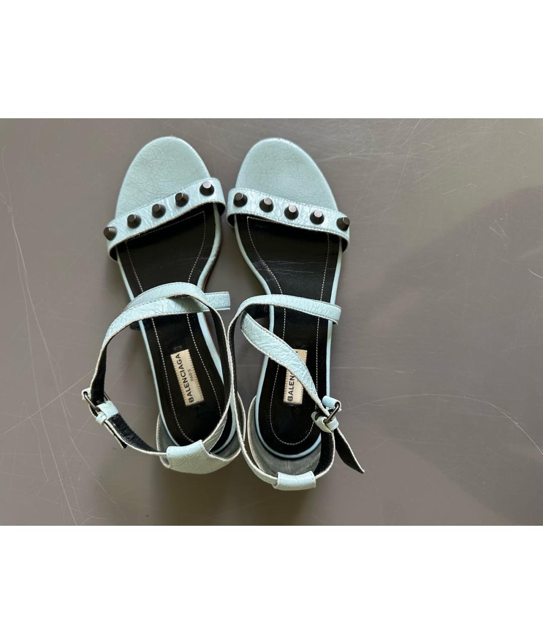 BALENCIAGA Голубые кожаные босоножки, фото 3