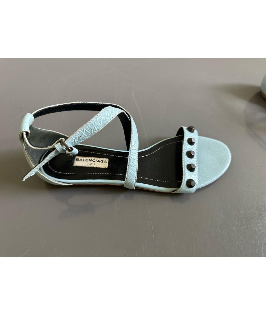 BALENCIAGA Голубые кожаные босоножки, фото 5