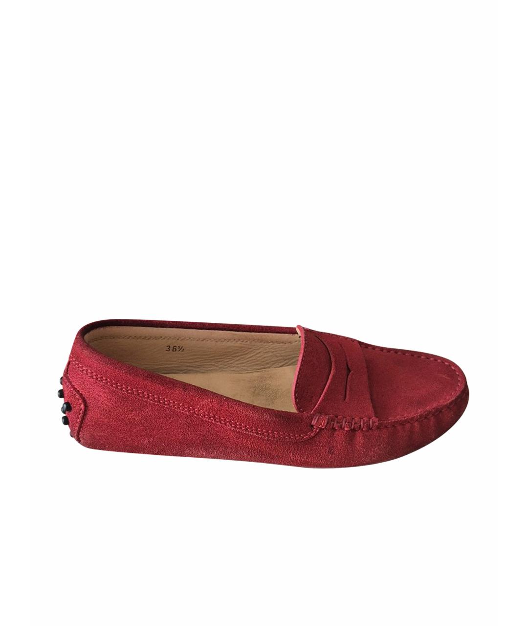 TOD'S Бордовые замшевые мокасины, фото 1