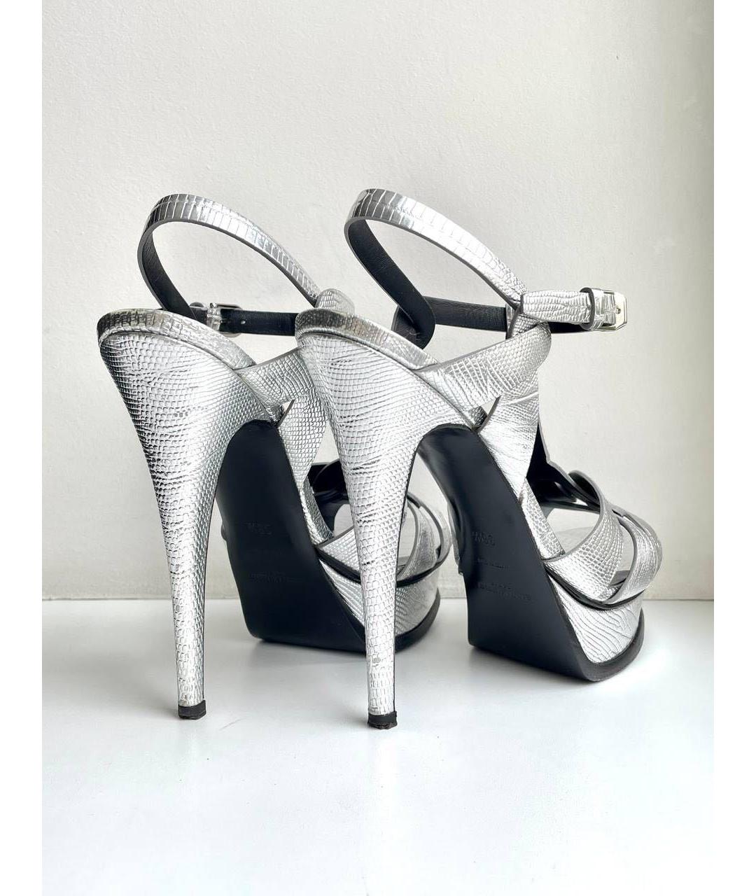 SAINT LAURENT Серебряные кожаные босоножки, фото 3