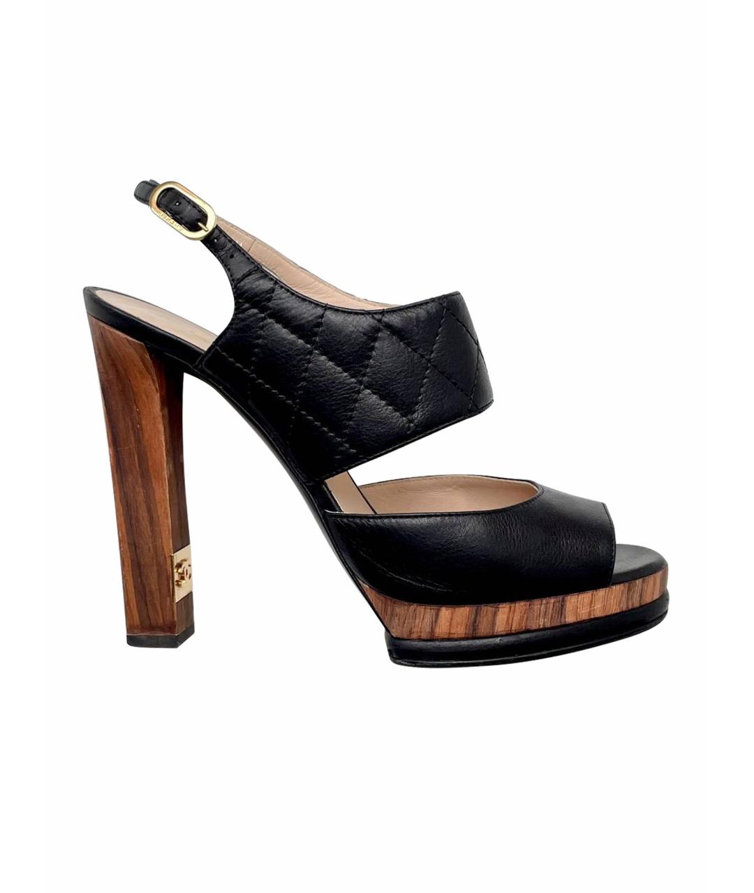 CHANEL Черные кожаные босоножки, фото 1
