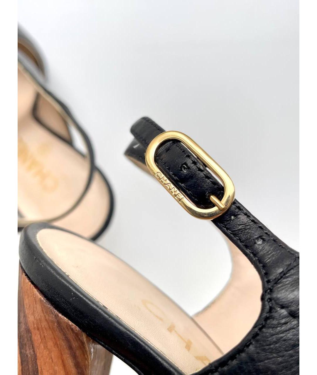 CHANEL Черные кожаные босоножки, фото 7