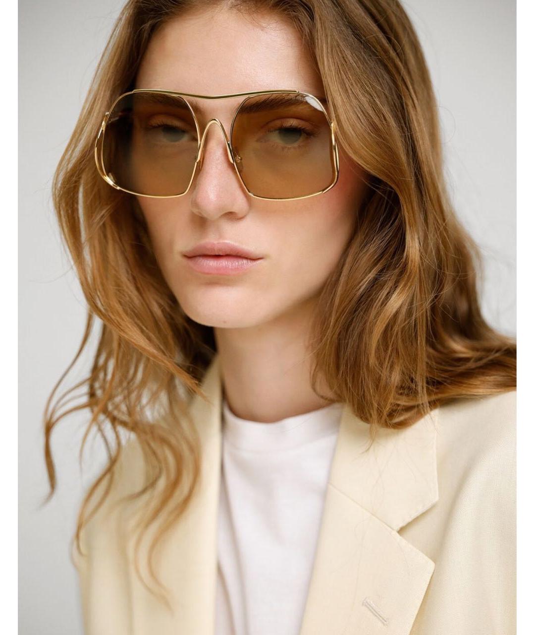 MIU MIU Золотые металлические солнцезащитные очки, фото 3