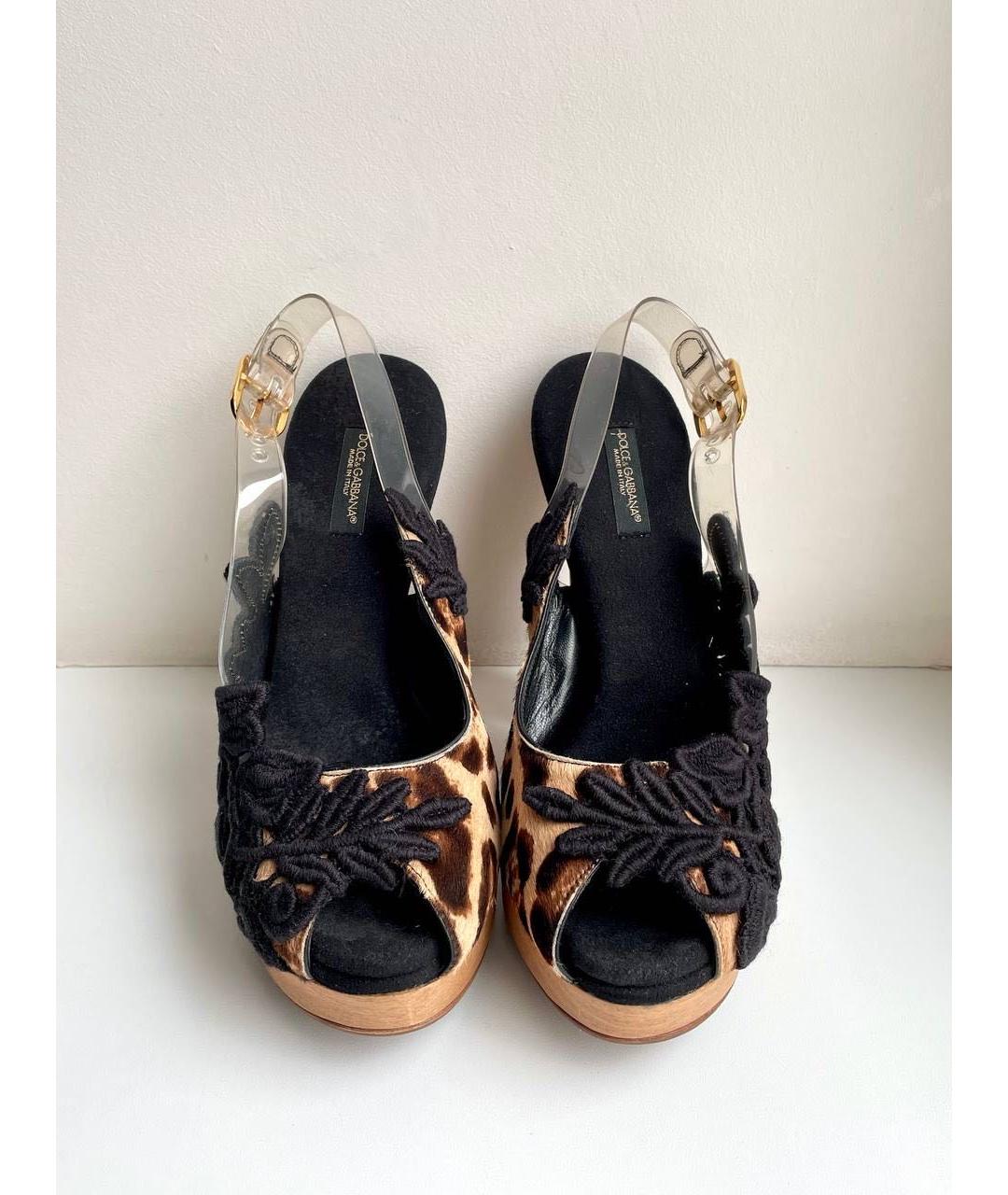 DOLCE&GABBANA Коричневые кожаные босоножки, фото 4