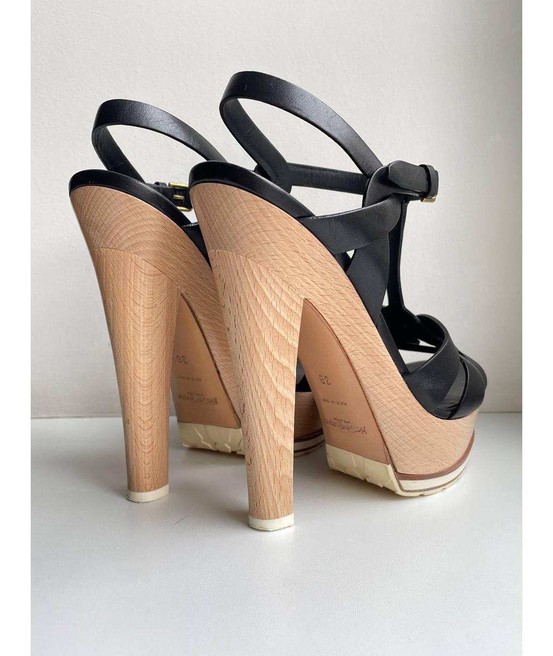 SAINT LAURENT Черные кожаные босоножки, фото 3