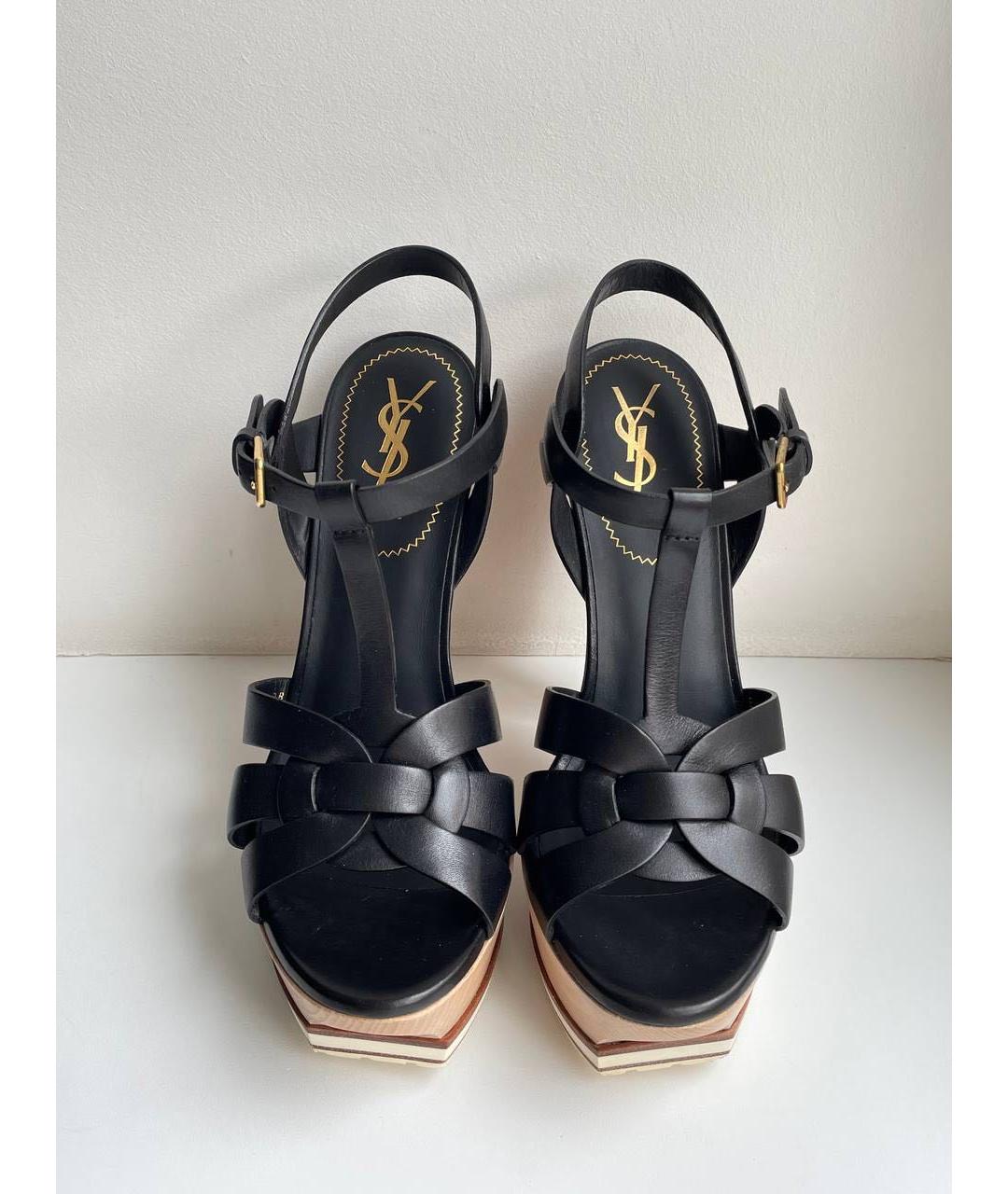 SAINT LAURENT Черные кожаные босоножки, фото 4