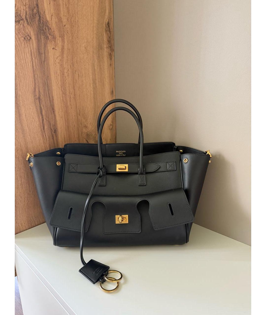 BALENCIAGA Черная кожаная сумка тоут, фото 4