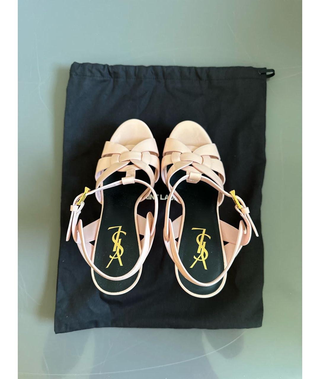 SAINT LAURENT Коралловые босоножки из лакированной кожи, фото 3