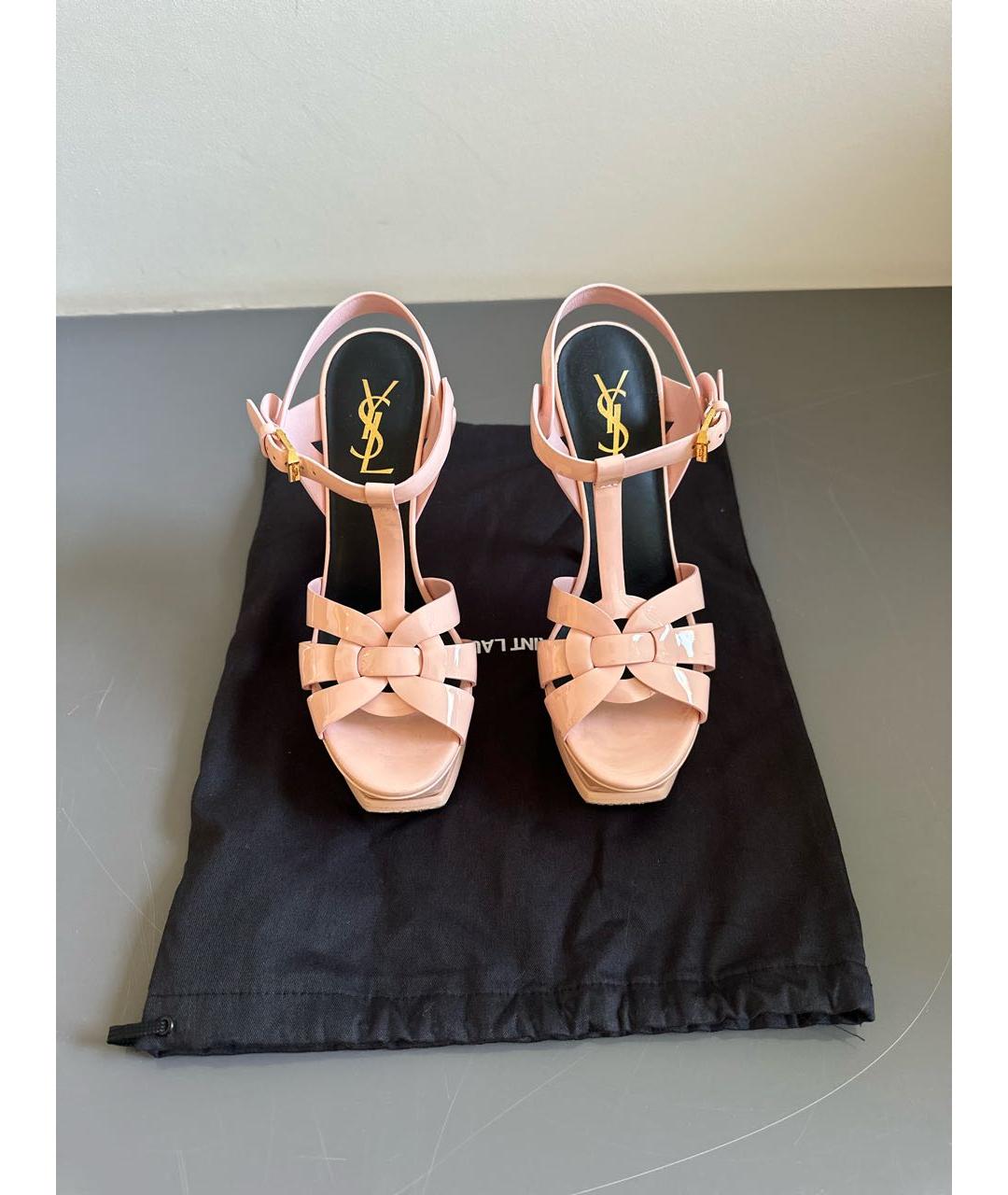 SAINT LAURENT Коралловые босоножки из лакированной кожи, фото 2