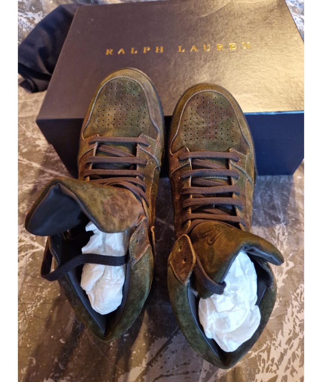 RALPH LAUREN PURPLE LABEL Хаки замшевые высокие кроссовки / кеды, фото 3
