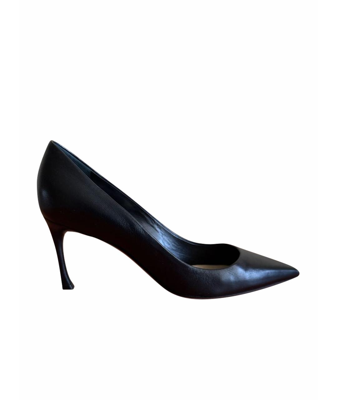 CHRISTIAN DIOR Черные кожаные лодочки на низком каблуке, фото 1