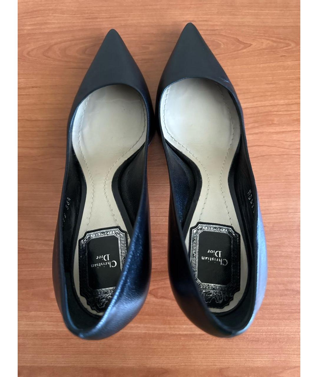 CHRISTIAN DIOR Черные кожаные лодочки на низком каблуке, фото 3