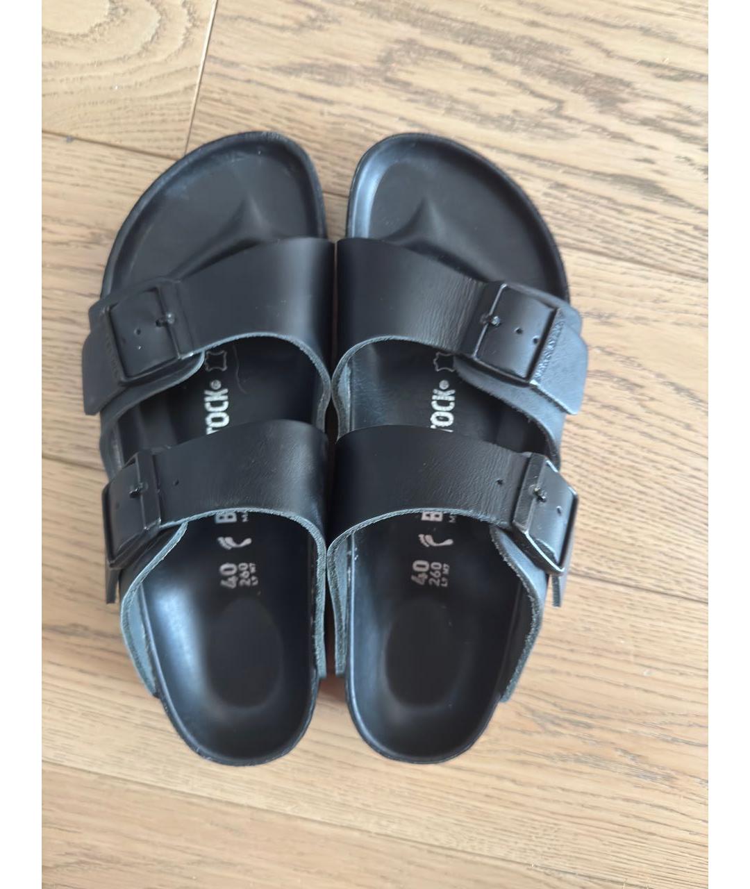 BIRKENSTOCK Черные кожаные шлепанцы, фото 3
