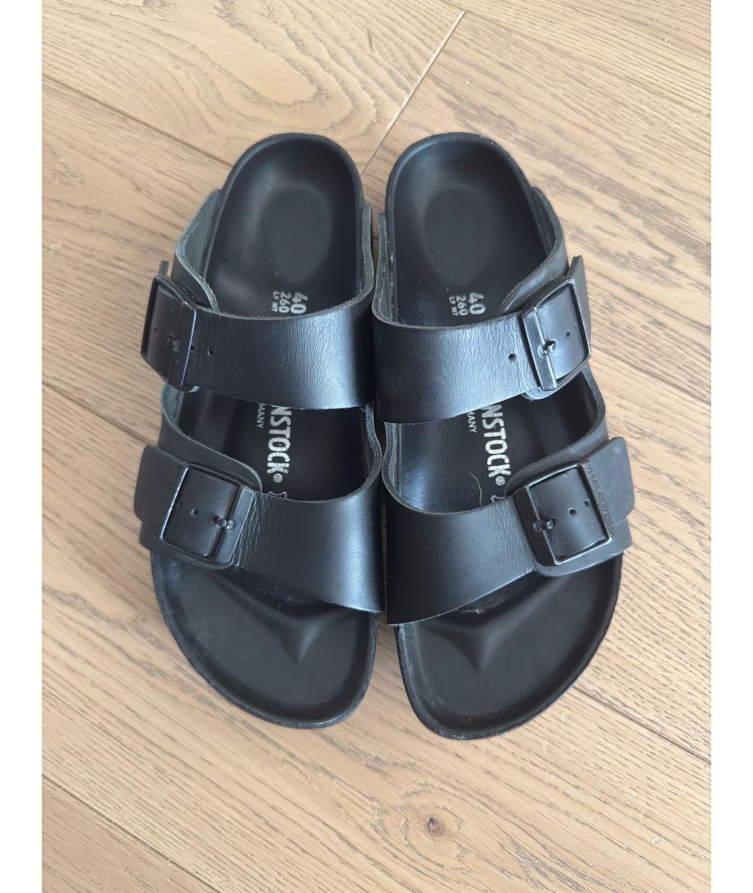 BIRKENSTOCK Черные кожаные шлепанцы, фото 2
