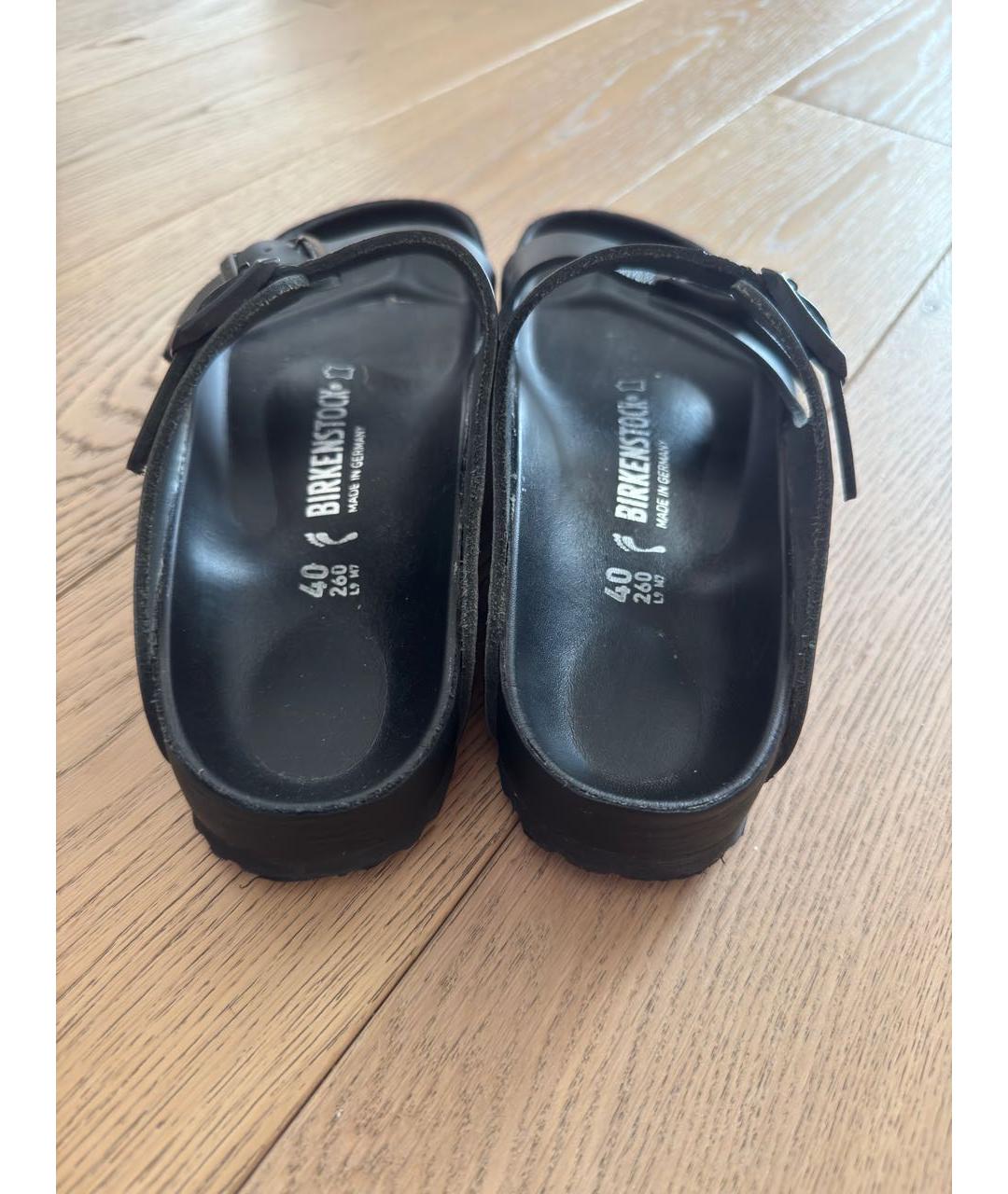 BIRKENSTOCK Черные кожаные шлепанцы, фото 4