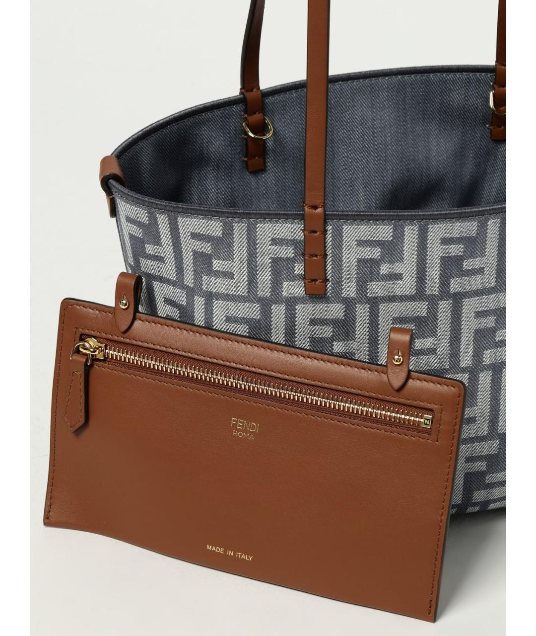 FENDI Синяя жаккардовая сумка тоут, фото 4