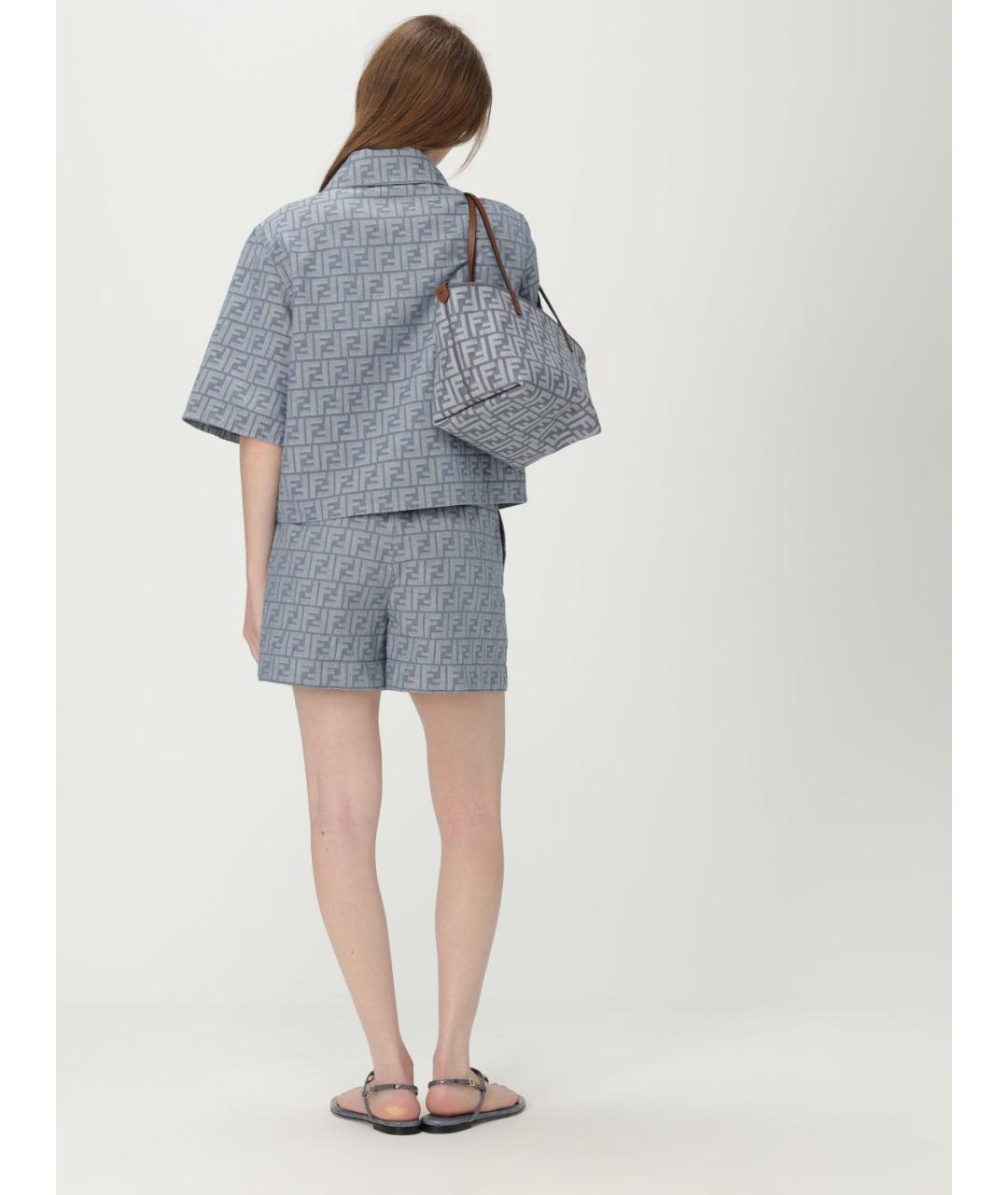 FENDI Синяя жаккардовая сумка тоут, фото 3