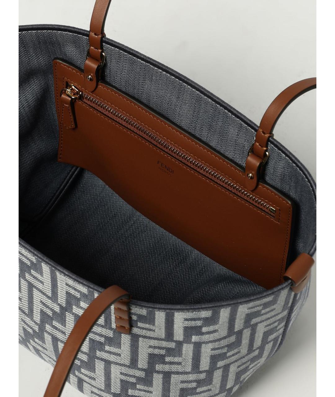 FENDI Синяя жаккардовая сумка тоут, фото 5