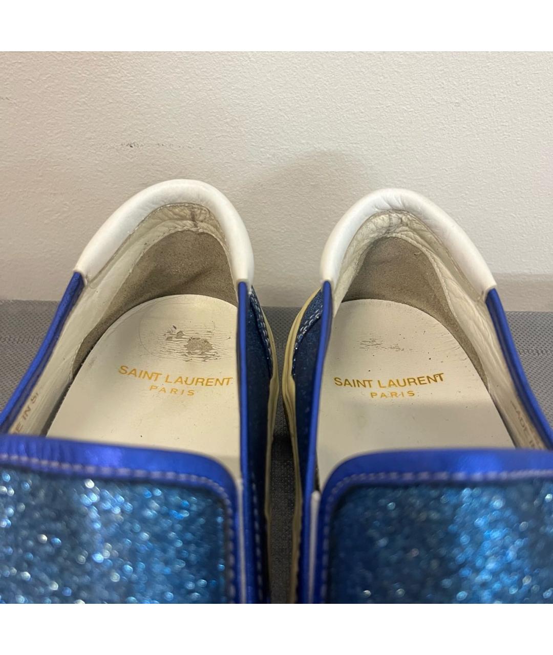 SAINT LAURENT Синие кожаные слипоны, фото 6