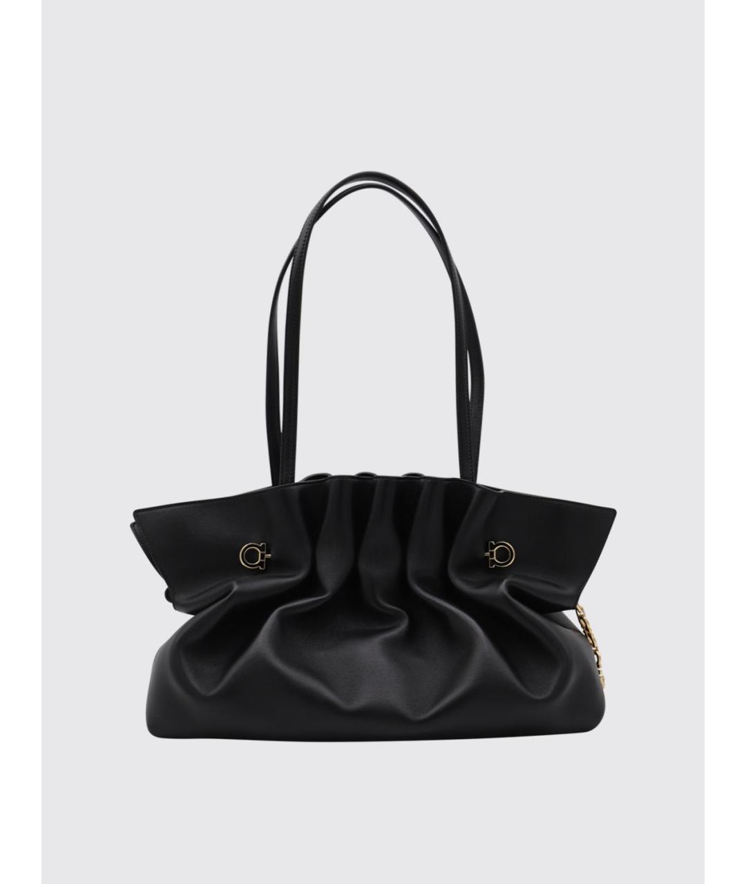 FERRAGAMO Черная кожаная сумка тоут, фото 2