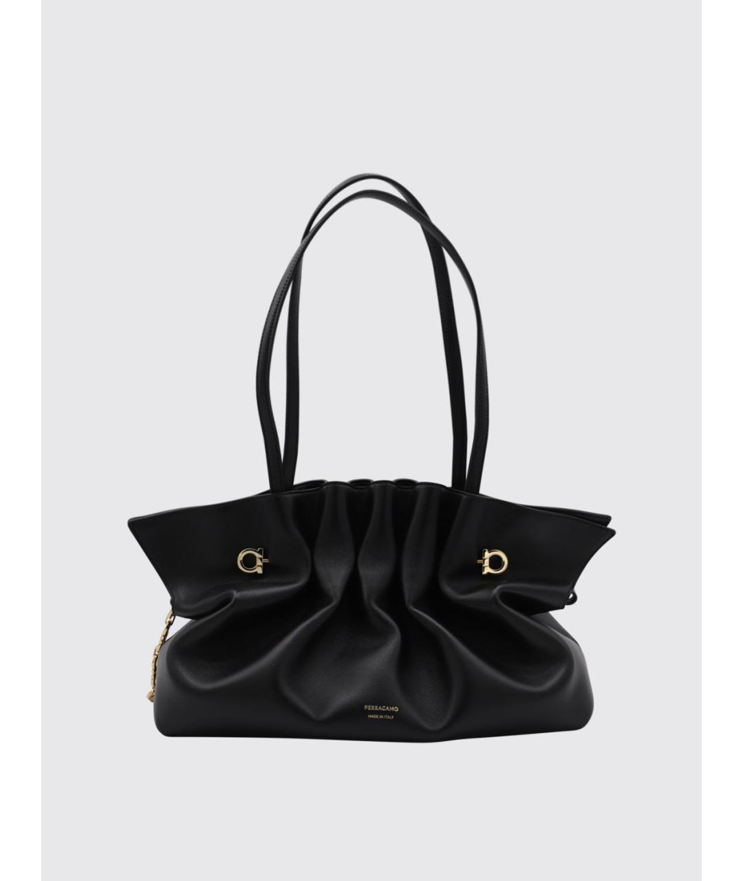 FERRAGAMO Черная кожаная сумка тоут, фото 3