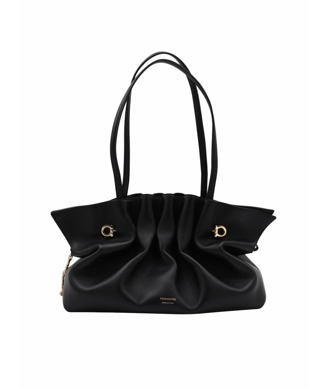 FERRAGAMO Черная кожаная сумка тоут, фото 1