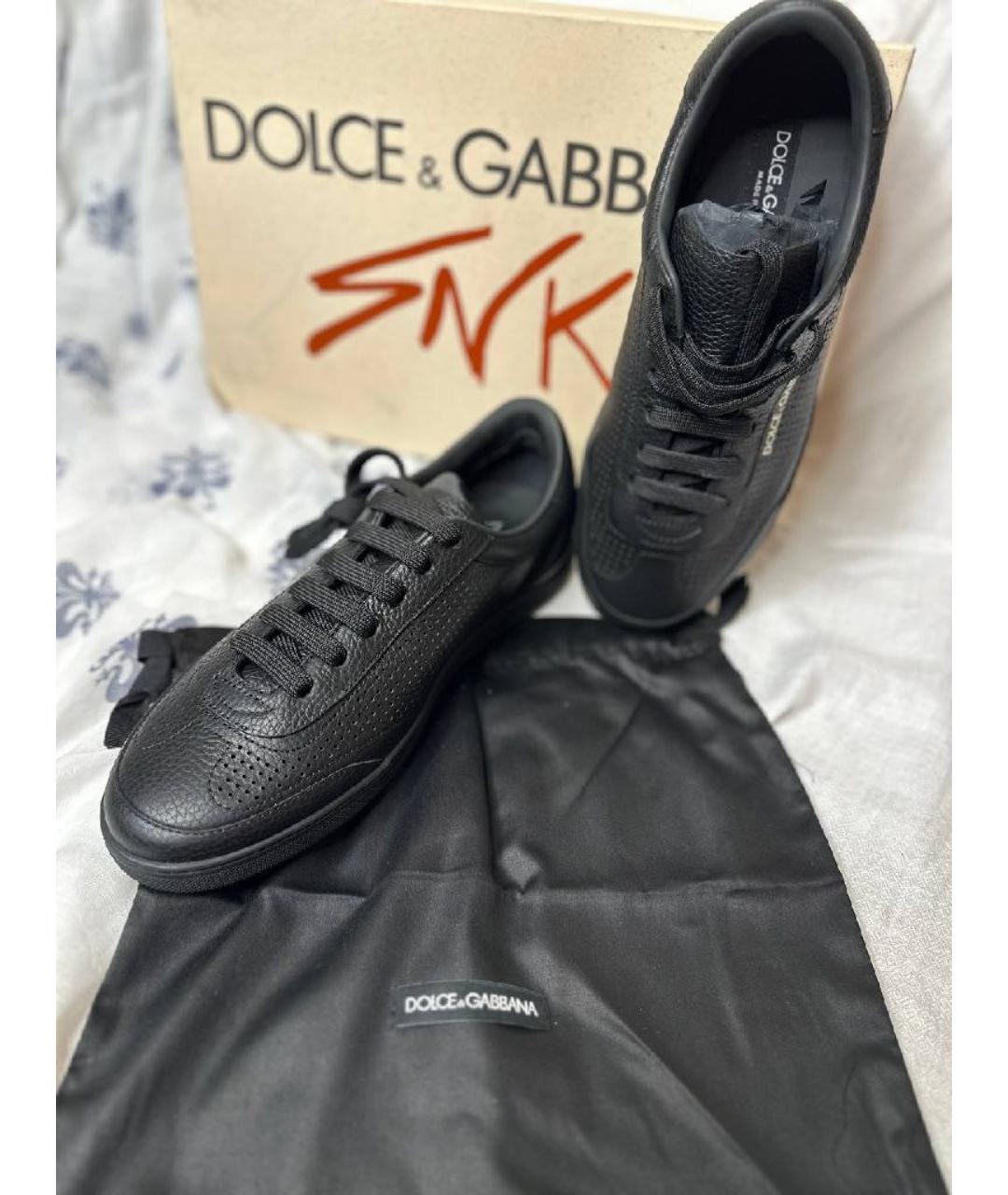 DOLCE&GABBANA Черные кожаные низкие кроссовки / кеды, фото 2