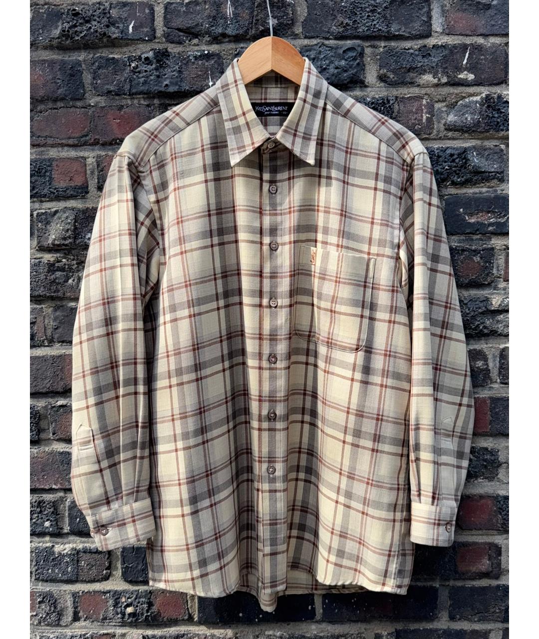 SAINT LAURENT Бежевая хлопко-шерстяная кэжуал рубашка, фото 10