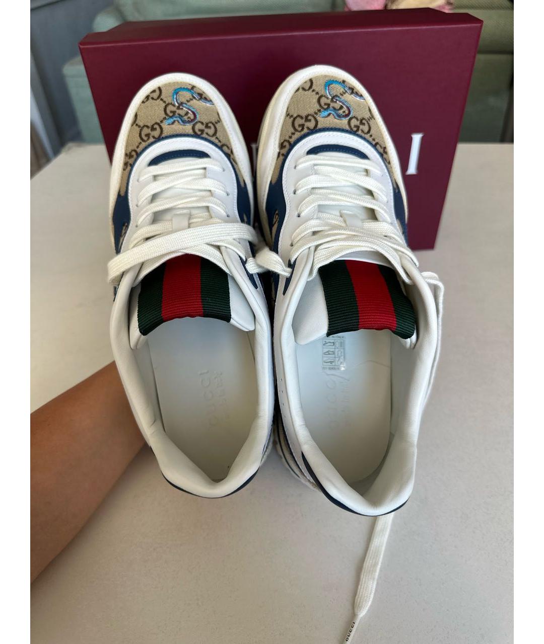 GUCCI Бежевые кожаные низкие кроссовки / кеды, фото 3
