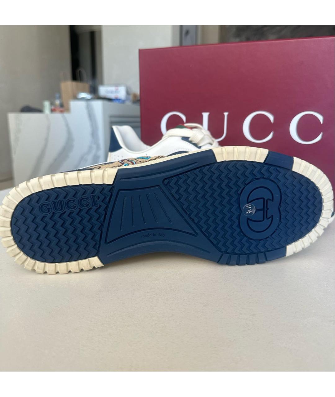 GUCCI Бежевые кожаные низкие кроссовки / кеды, фото 8