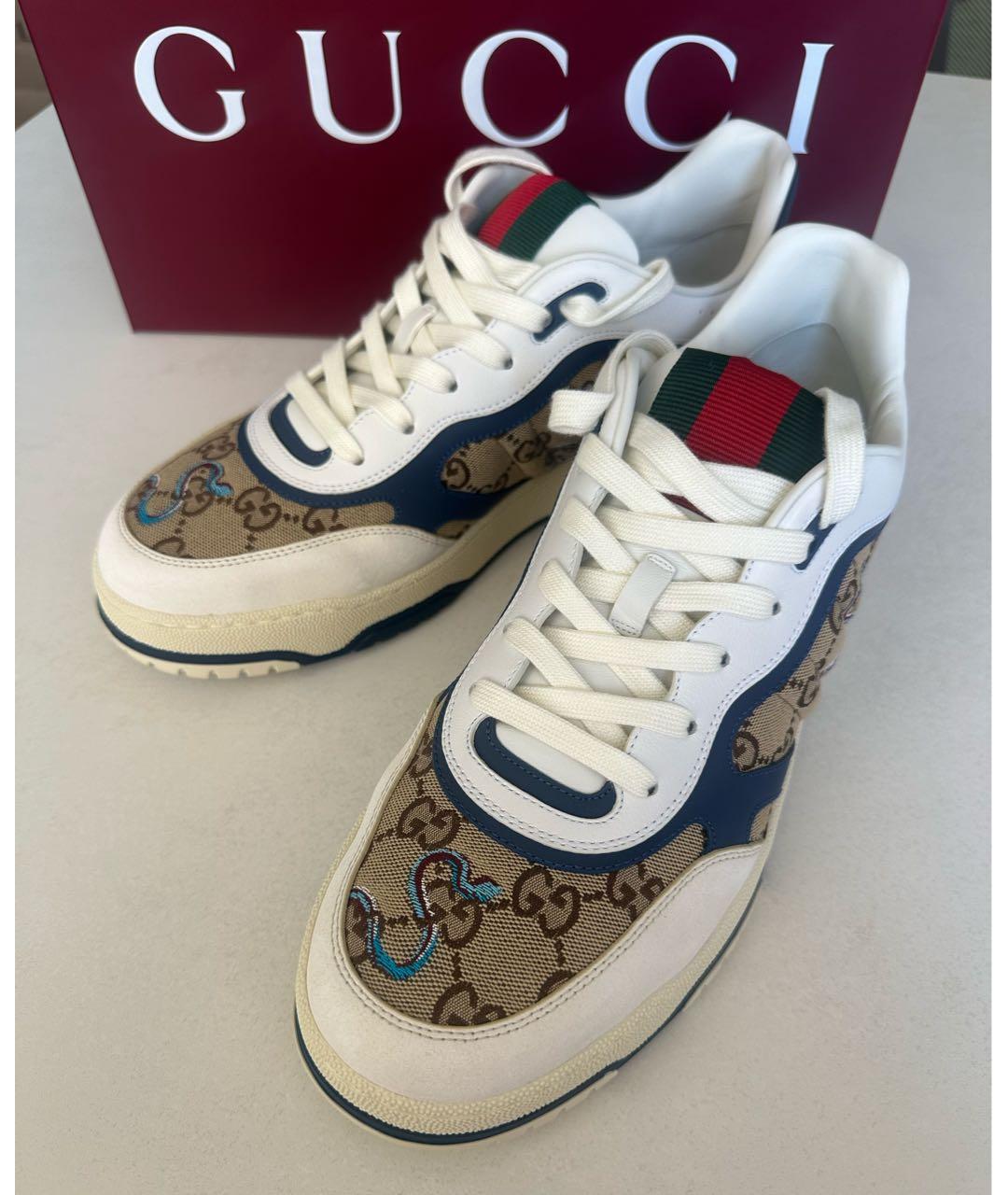 GUCCI Бежевые кожаные низкие кроссовки / кеды, фото 2