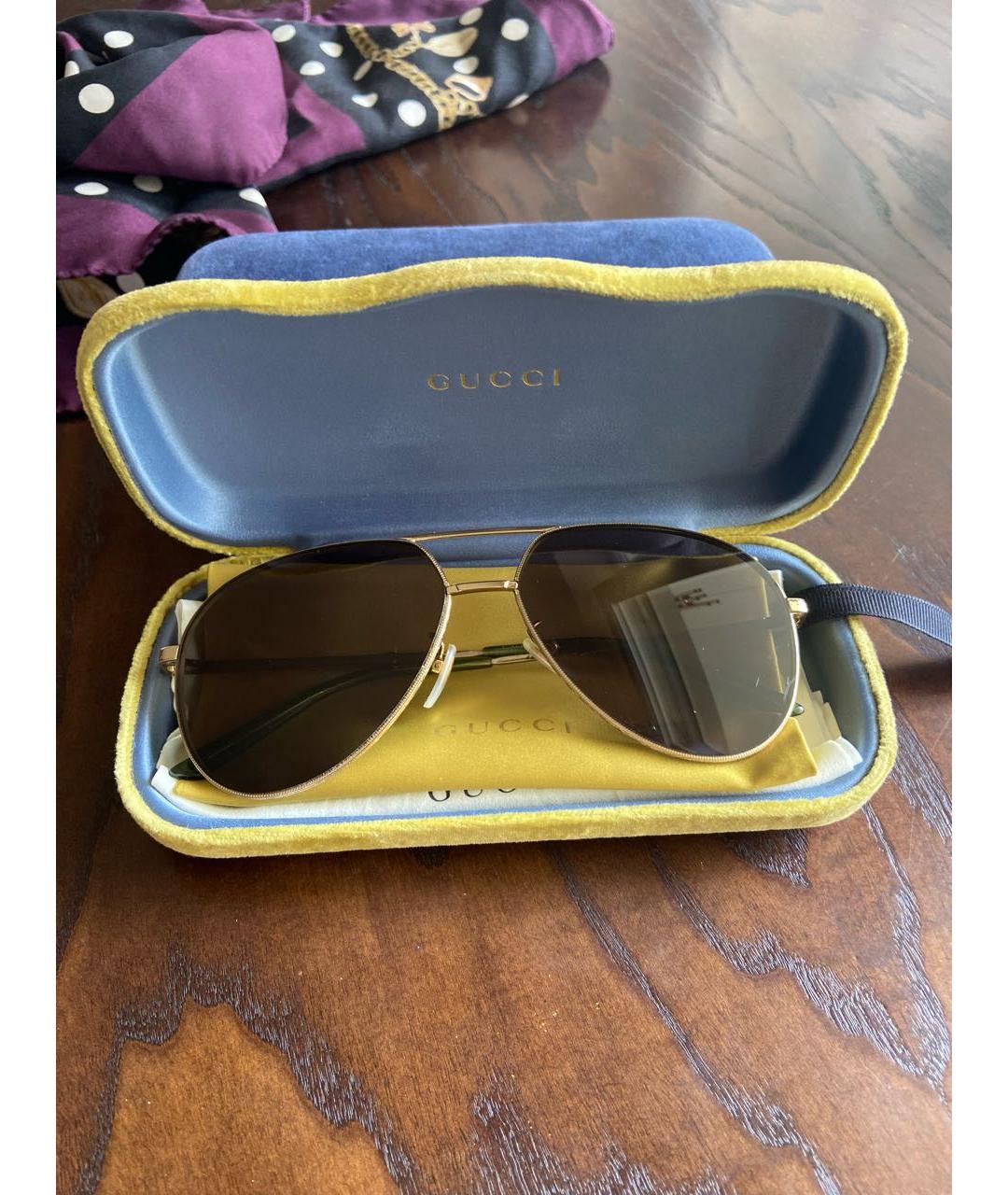 GUCCI Коричневые металлические солнцезащитные очки, фото 6