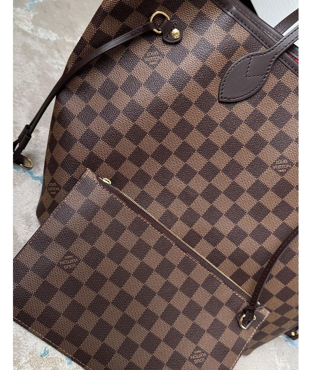 LOUIS VUITTON Коричневая кожаная сумка тоут, фото 8
