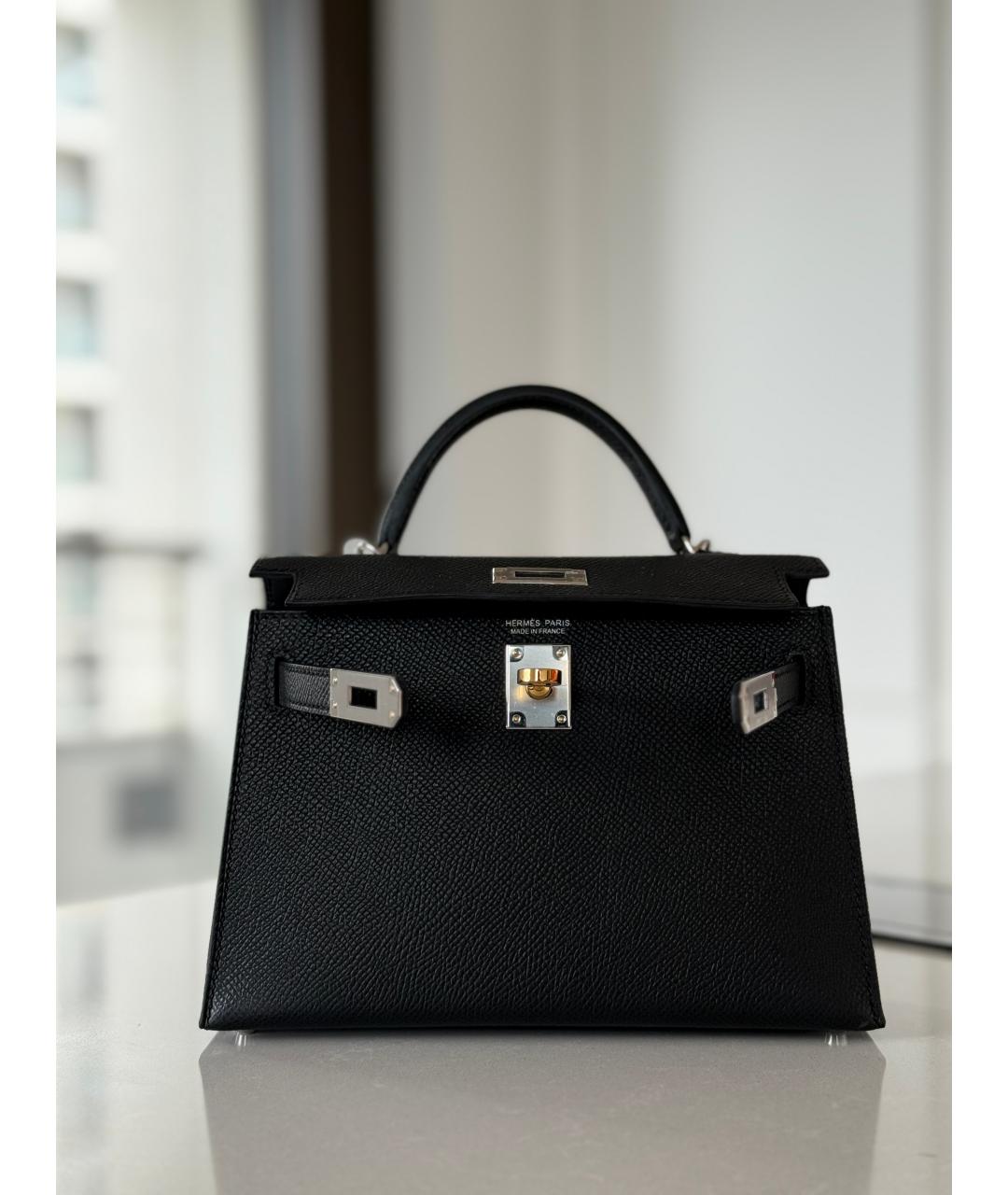 HERMES Черная кожаная сумка с короткими ручками, фото 10