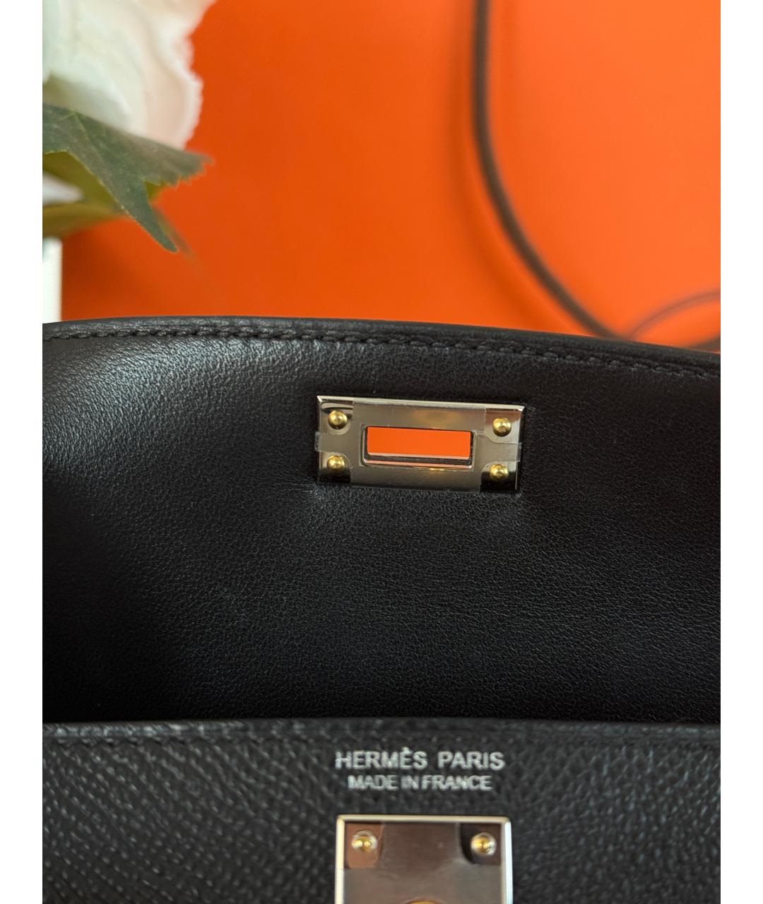 HERMES Черная кожаная сумка с короткими ручками, фото 5
