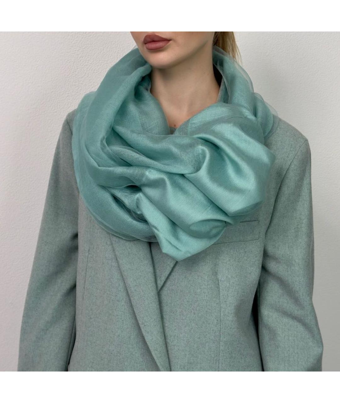 MAX MARA Бирюзовый шелковый шарф, фото 6